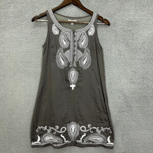 Cecico Shift Dress Womens Small‎ Gray Paisley Embroidered Sleeveless Cotton Boho